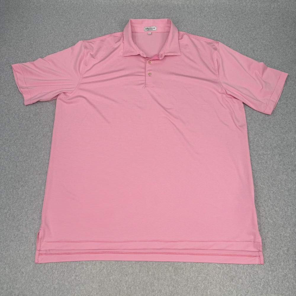 Peter Millar Summer Comfort Mens XXL Pink Striped Golf Polo Shirt Short Sleeve